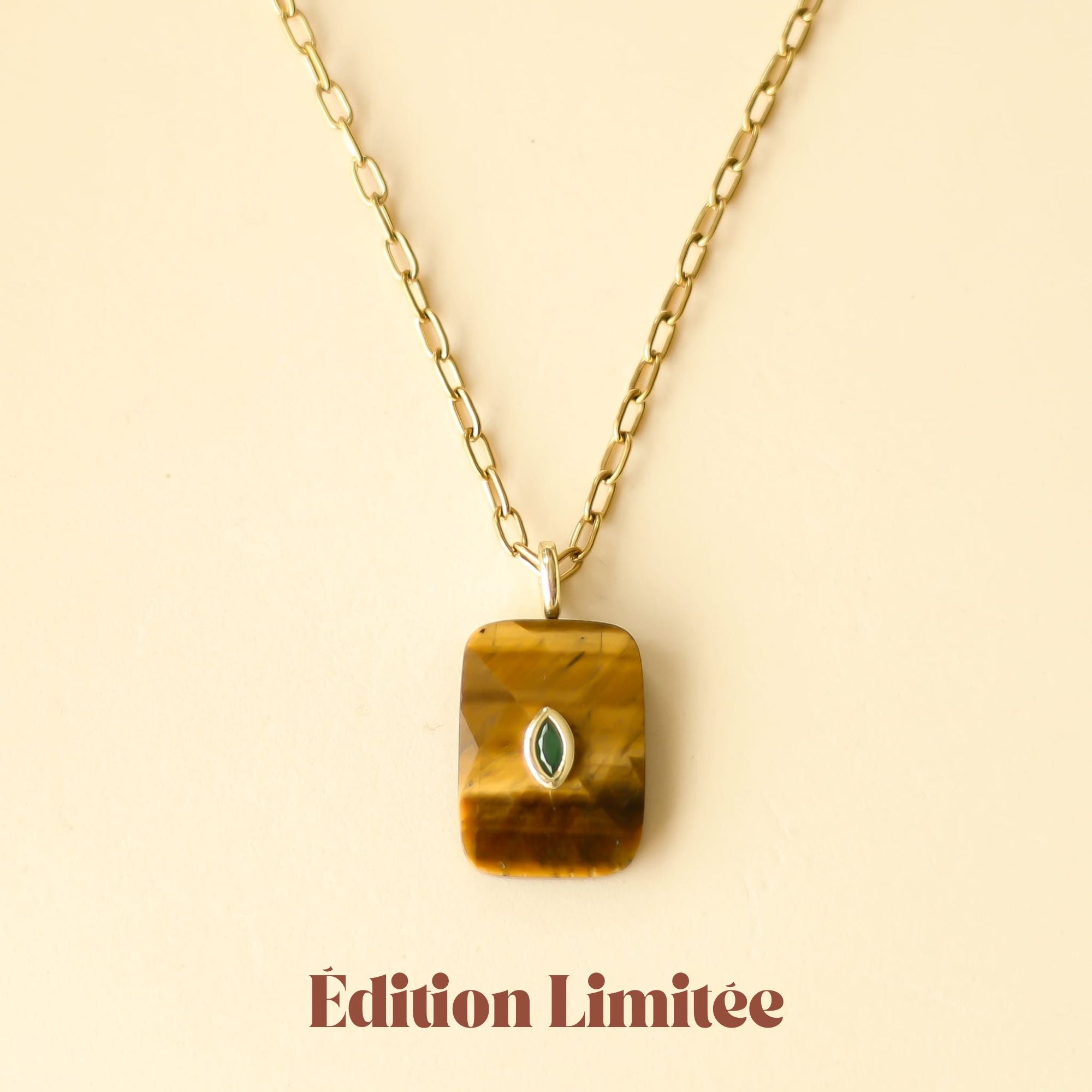 Collier Œil de tigre et Agate verte Sautoir