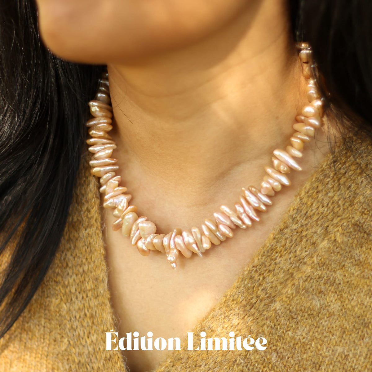Collier Perles naturelles Biwa orangées