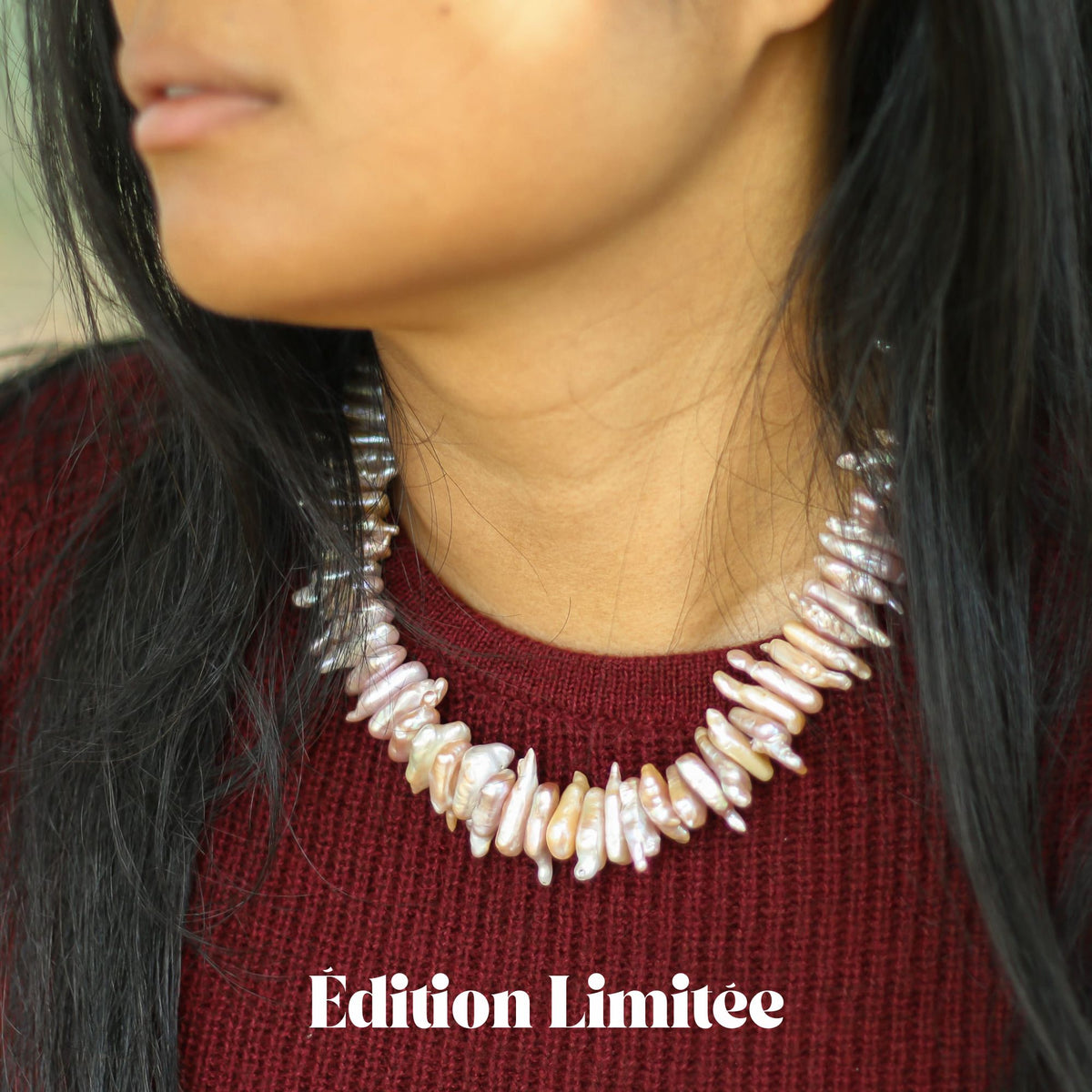 Collier Perles naturelles Biwa rosées