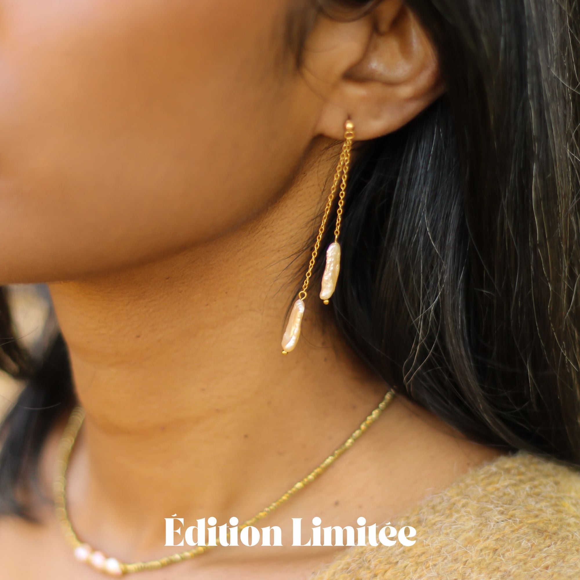 Boucles d'oreilles Perles orangées longues chaîne