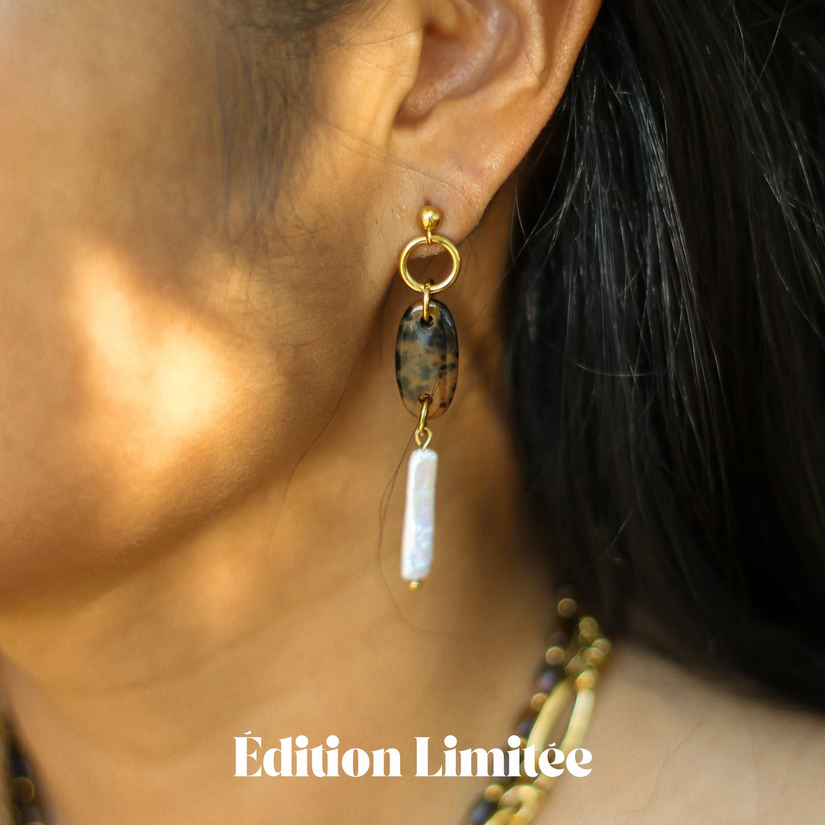 Boucles d'oreilles Perle longue & Léopard