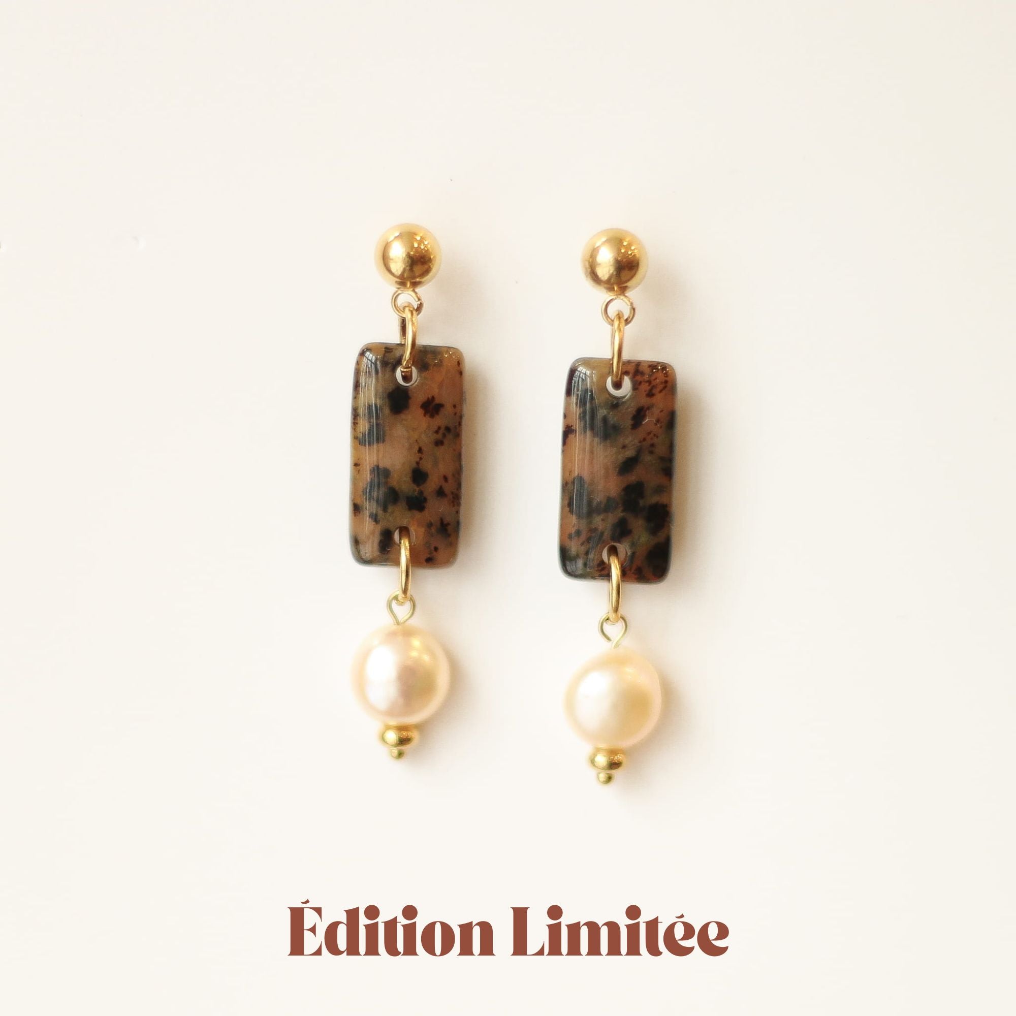 Boucles d'oreilles Perle orange & Léopard