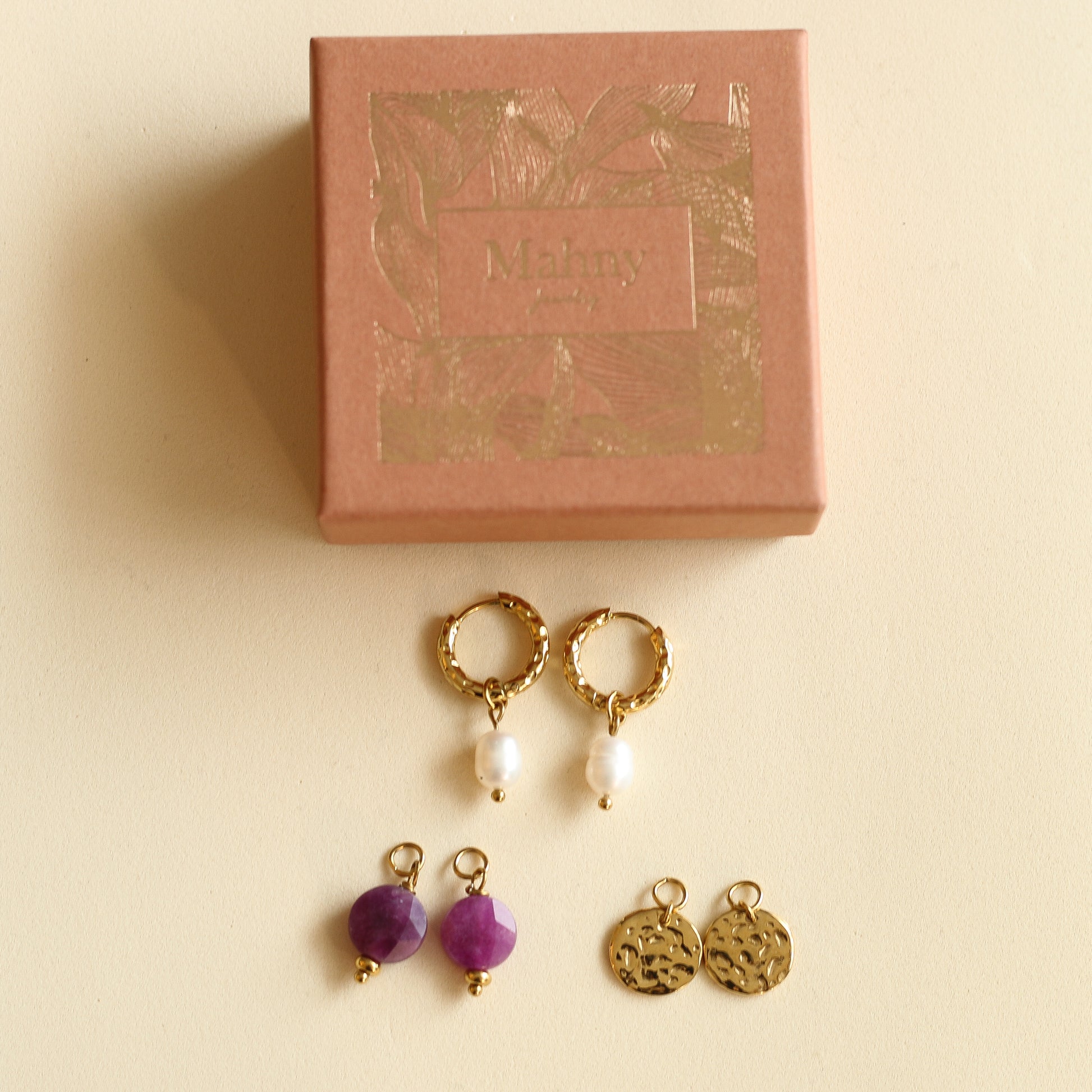 Coffret Boucles d'oreilles 3en1 interchangeables (Choisir 1 type d'anneaux et 3 pampilles)