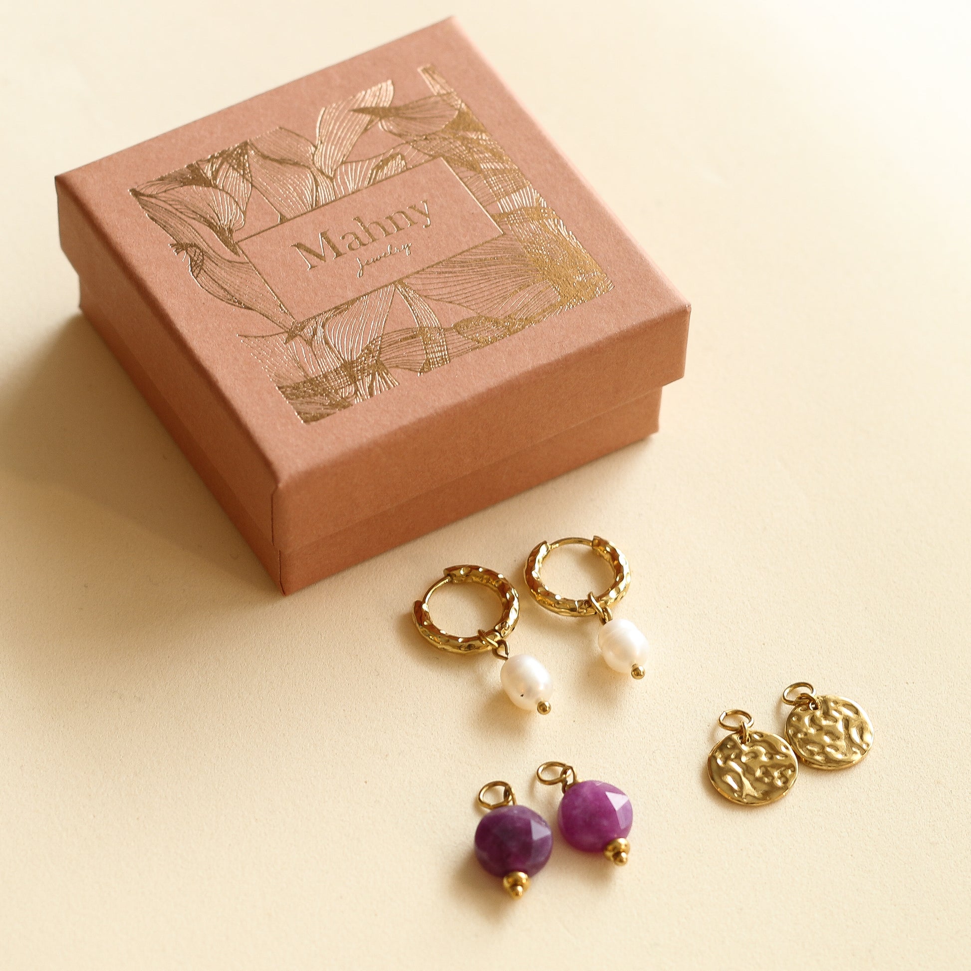 Coffret Boucles d'oreilles 3en1 interchangeables (Choisir 1 type d'anneaux et 3 pampilles)