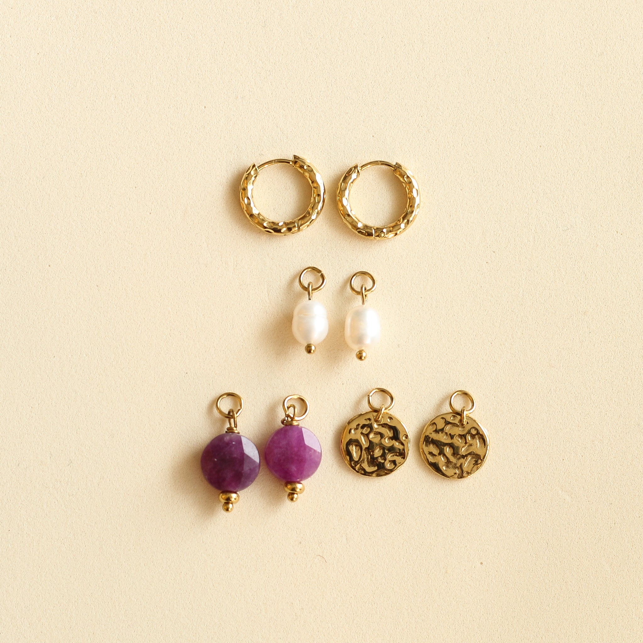 Coffret Boucles d'oreilles 3en1 interchangeables (Choisir 1 type d'anneaux et 3 pampilles)