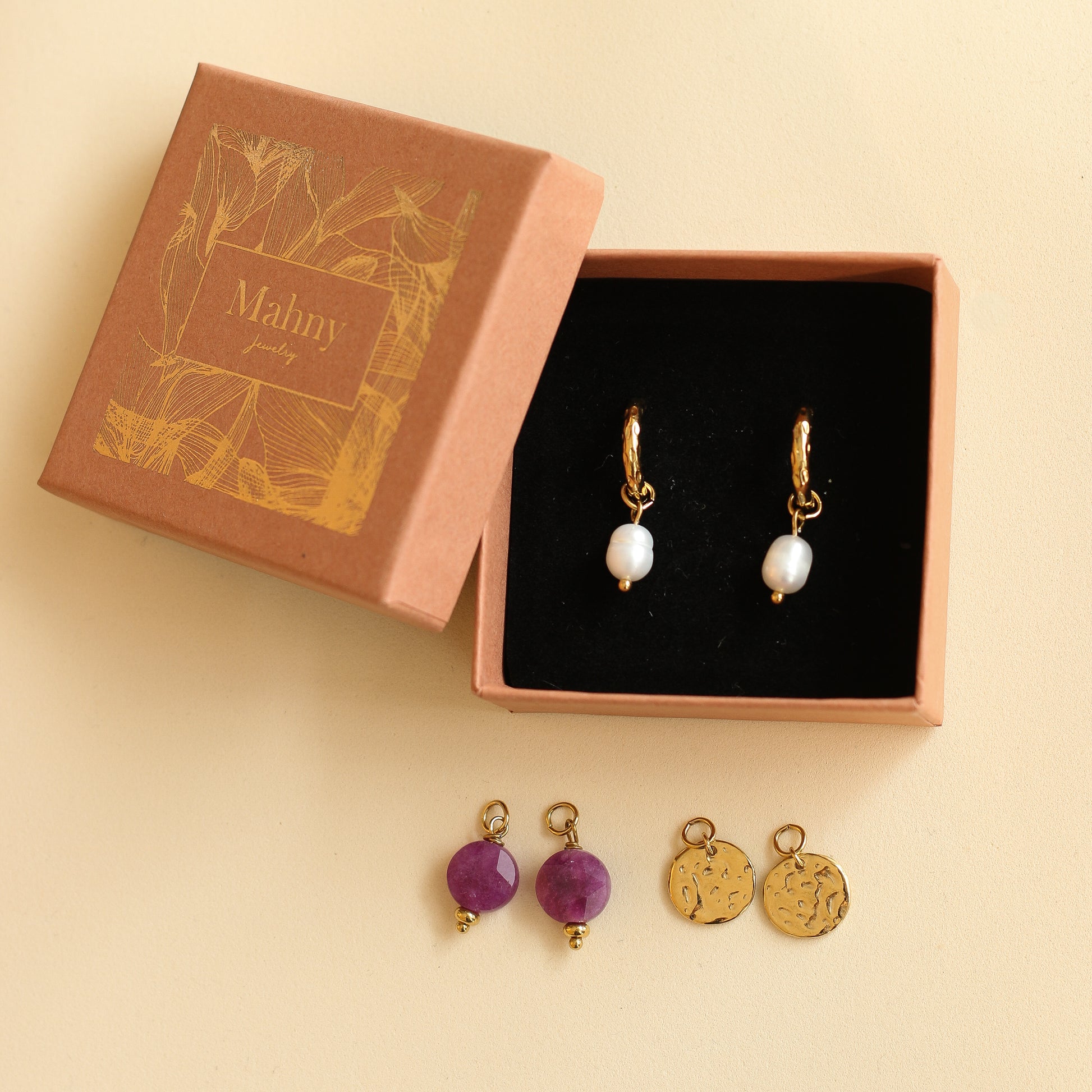 Coffret Boucles d'oreilles 3en1 interchangeables (Choisir 1 type d'anneaux et 3 pampilles)
