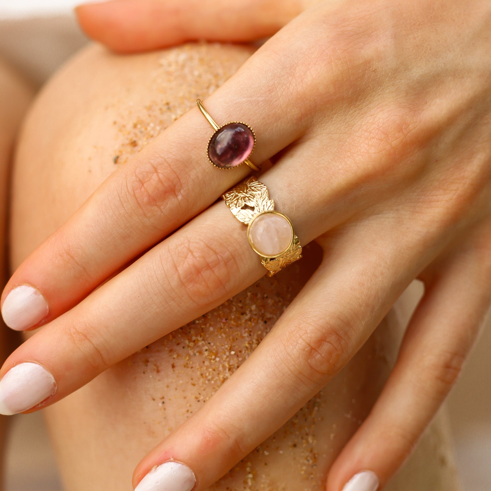 Bague feuille Quartz rose - Mahny Jewelry