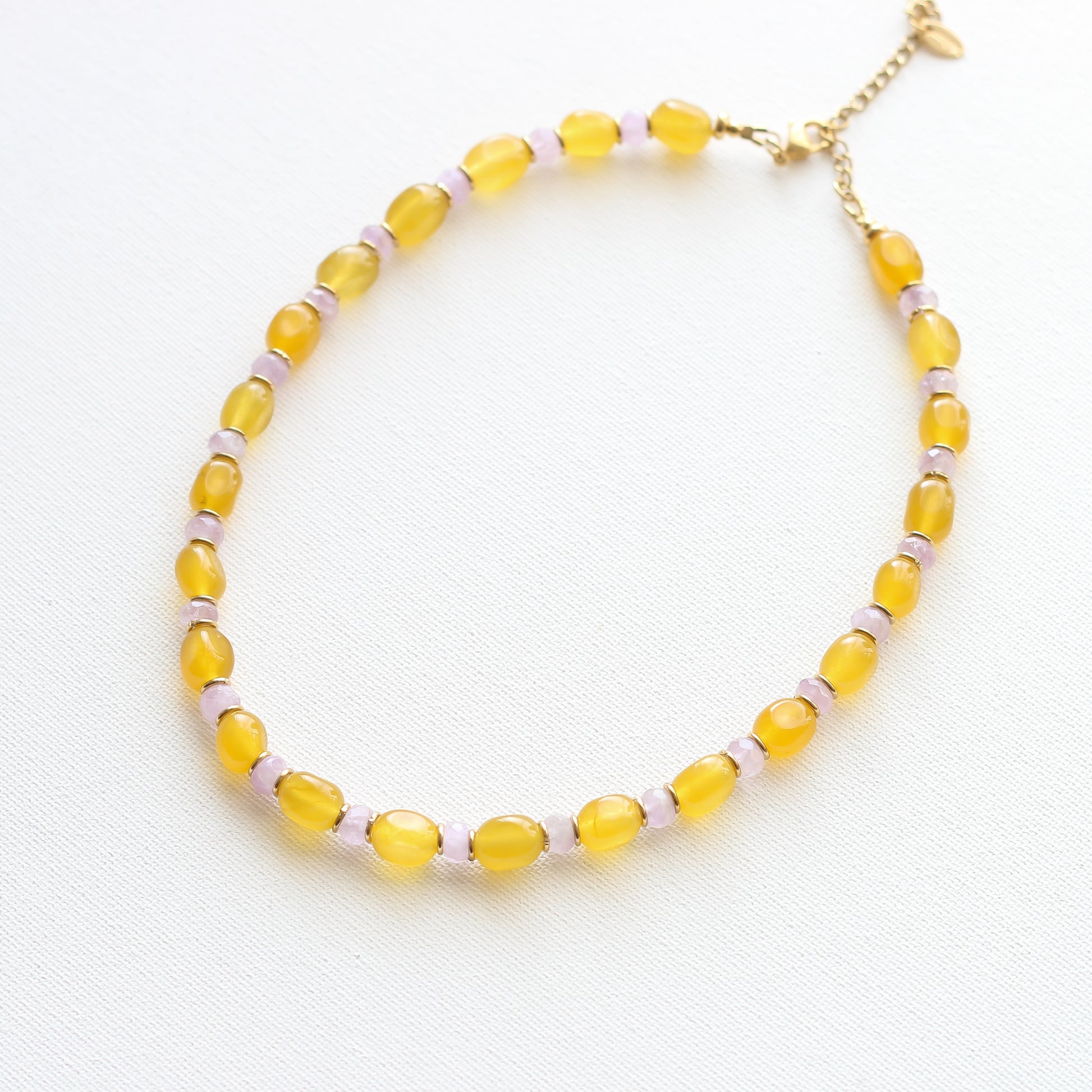 Collier Aragonite jaune et Améthyste lavande