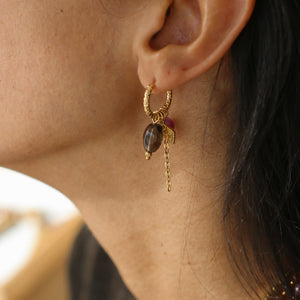 créoles dorées avec perles d'Aragonite et de Quartz à offrir