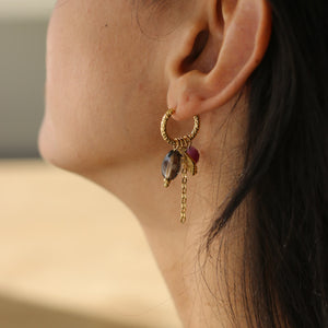 Anneaux avec Quartz fumé et Aragonite Framboise en acier inoxydable 