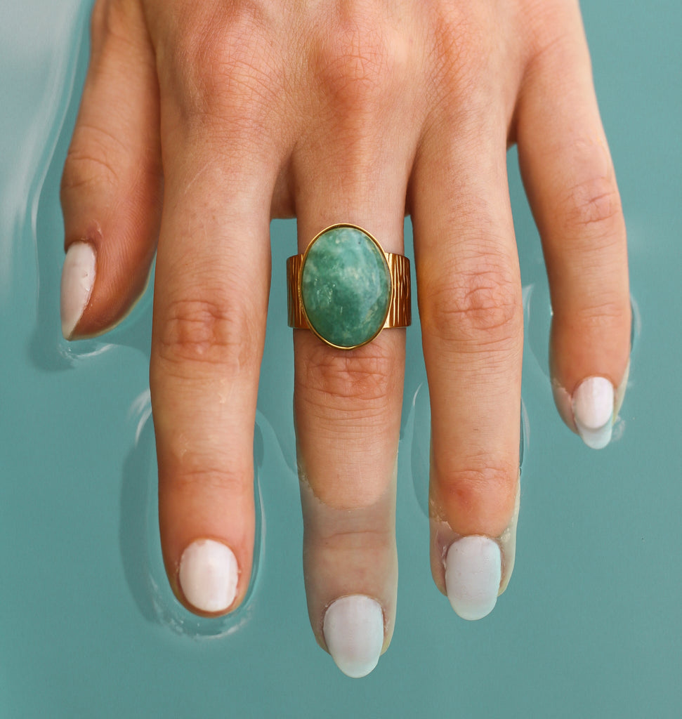 bague amazonite grande pierre femme doré
