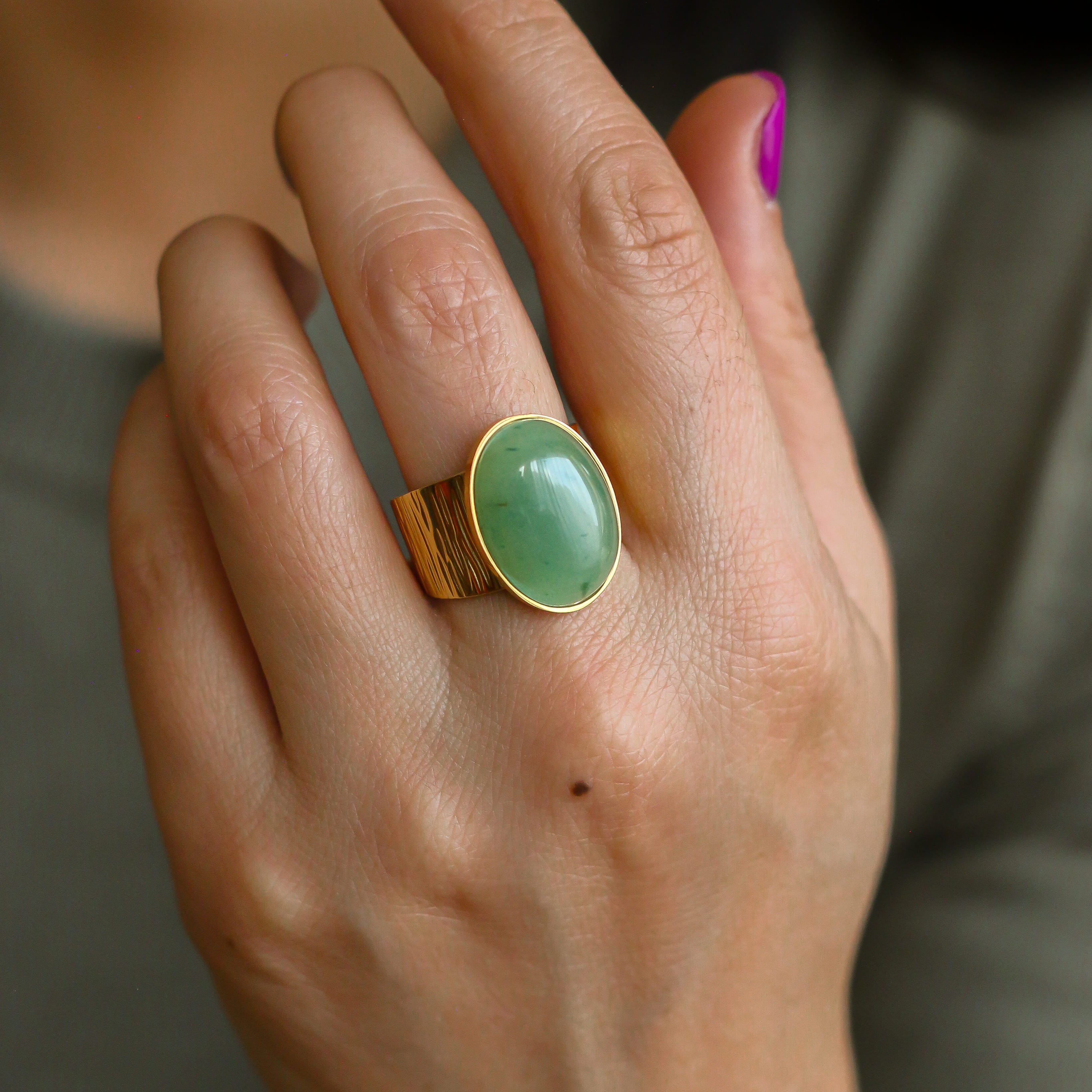 bague aventurine verte pierre réglable modernel