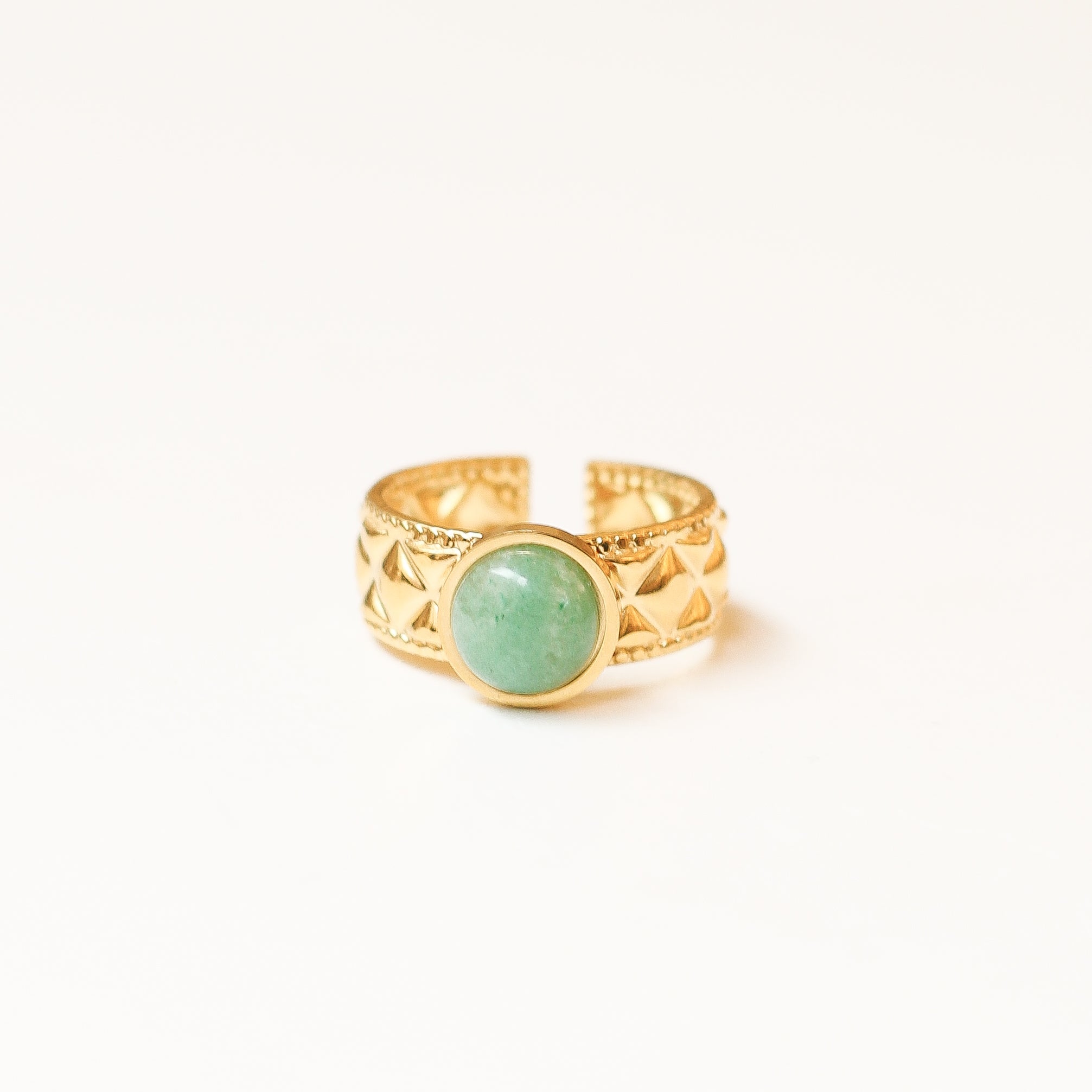 bague aventurine diamant acier inoxydable doré