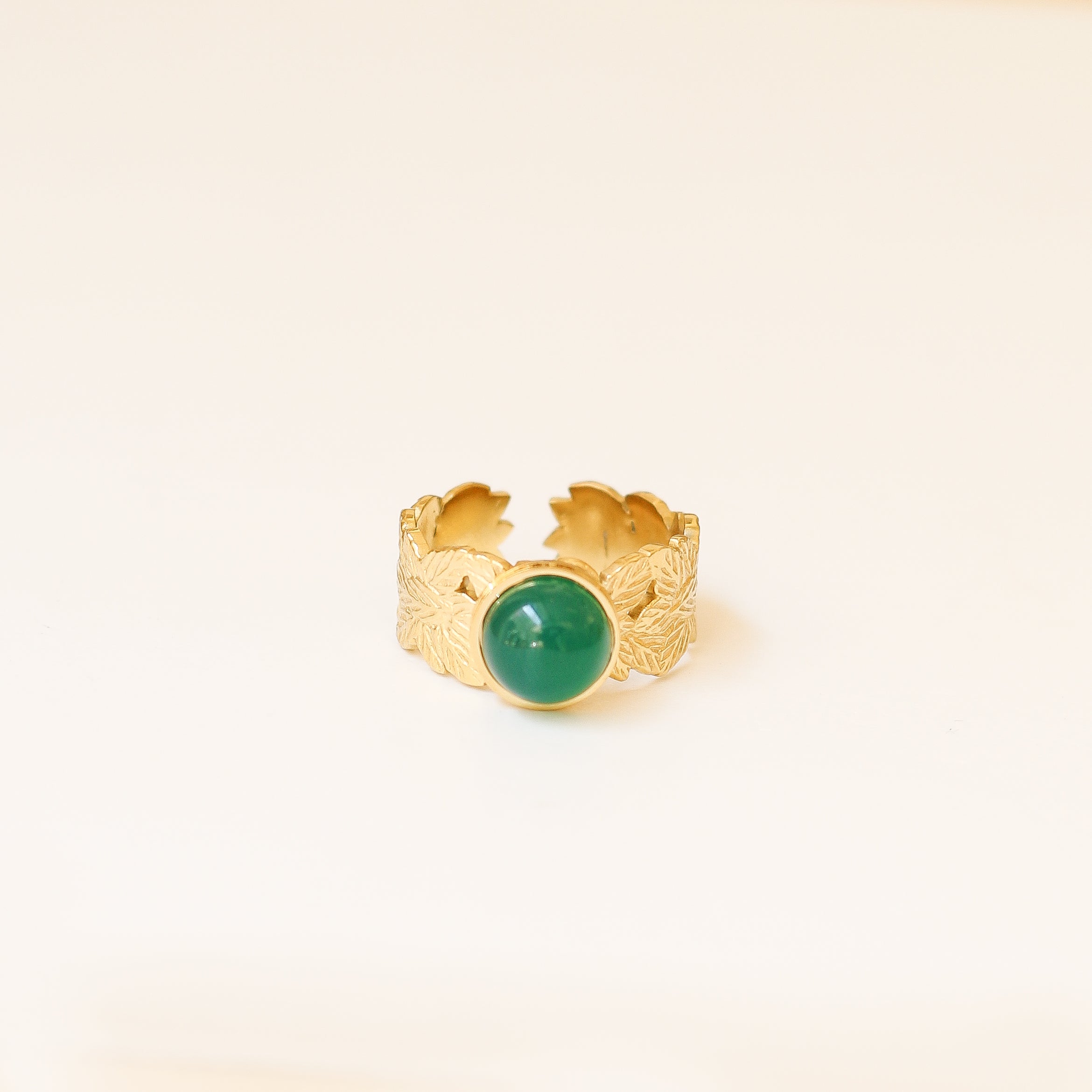 bague agate verte feuille réglable acier
