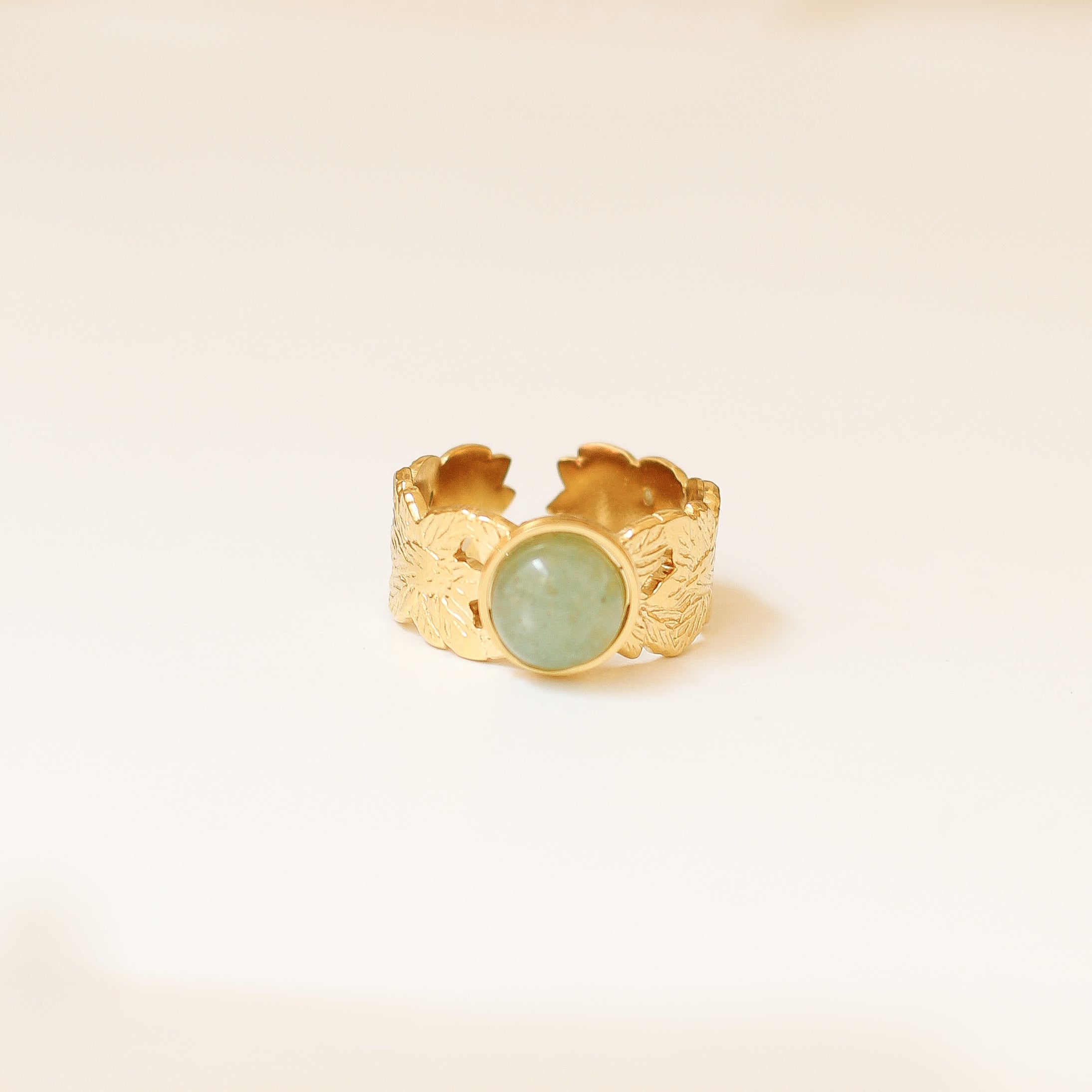 bague aventurine feuille acier bijou réglable