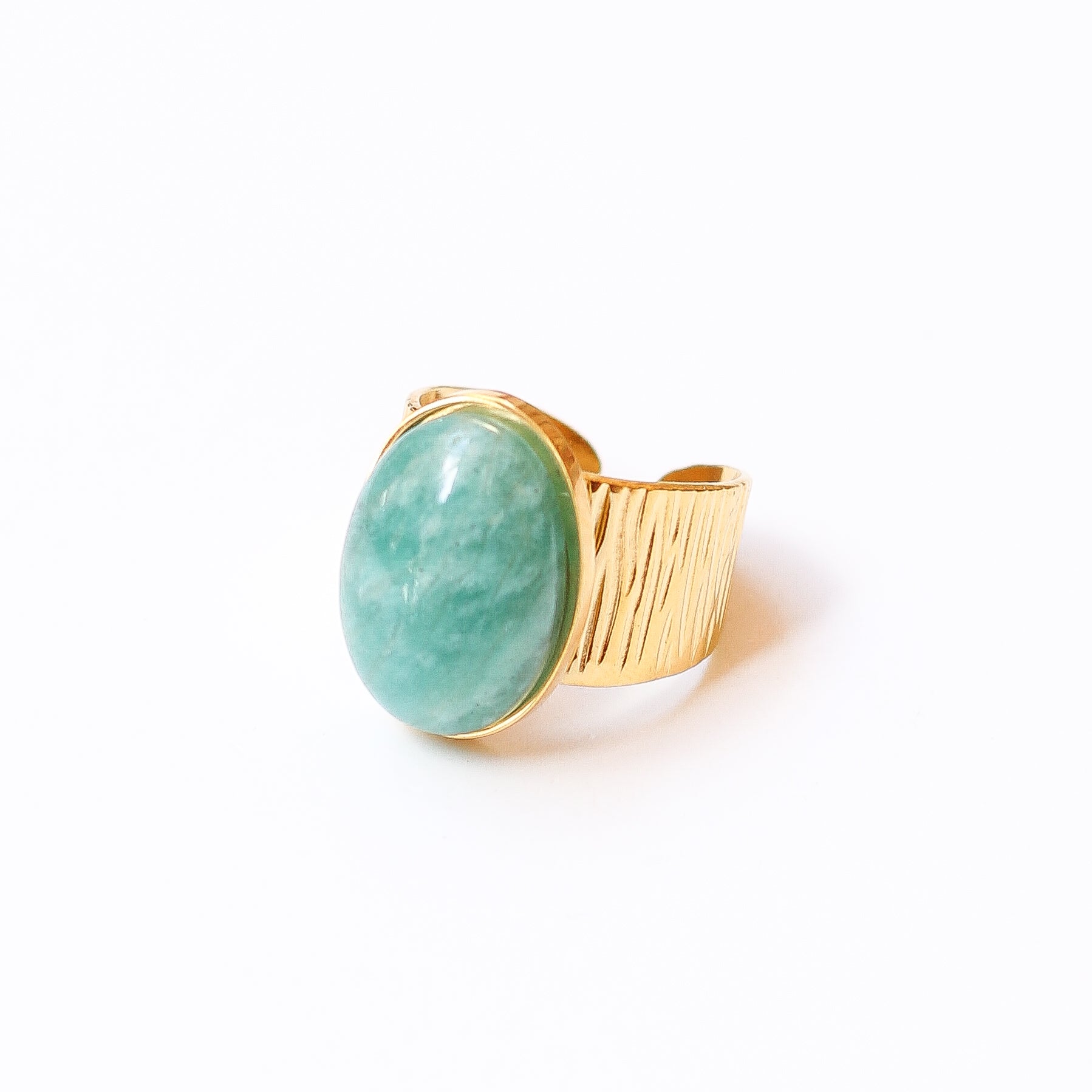 bague amazonite grande pierre femme acier