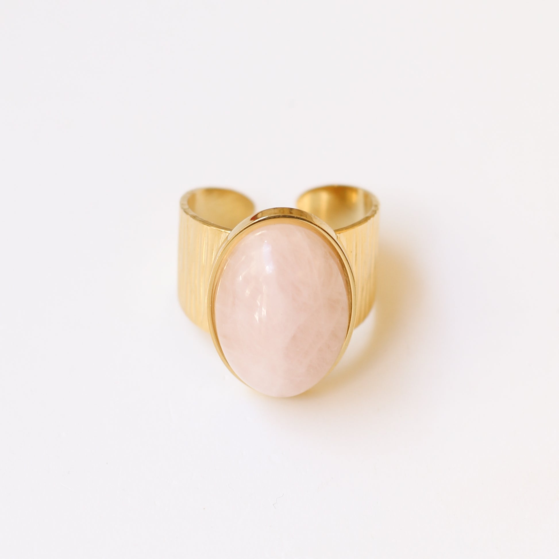 bague quartz rose grande pierre naturelle