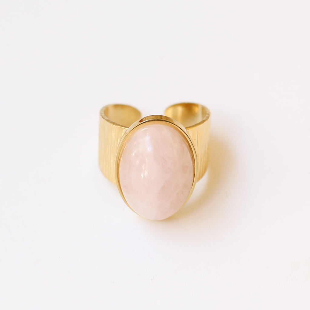 bague quartz rose grande pierre naturelle