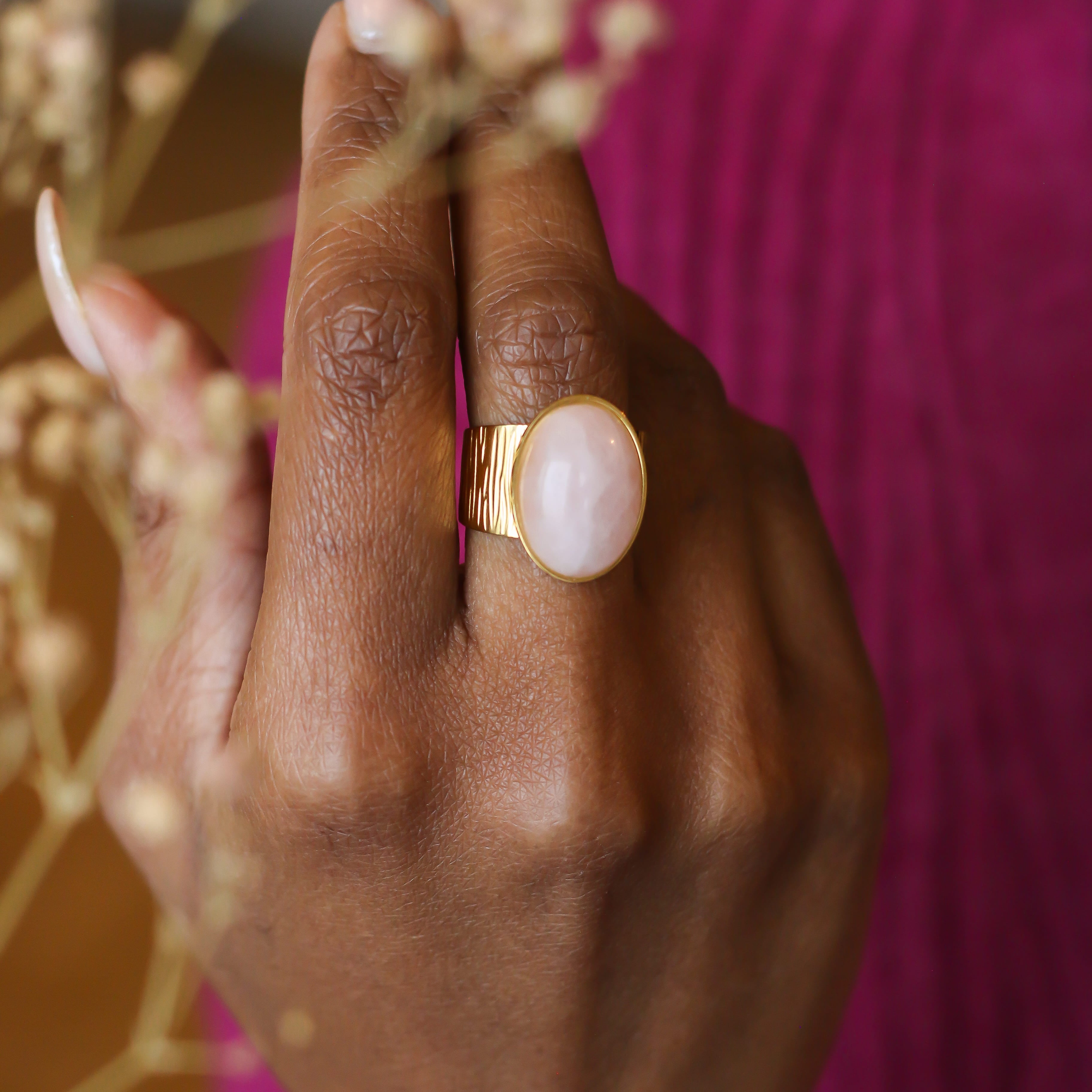 bague quartz rose grande cadeau noël 