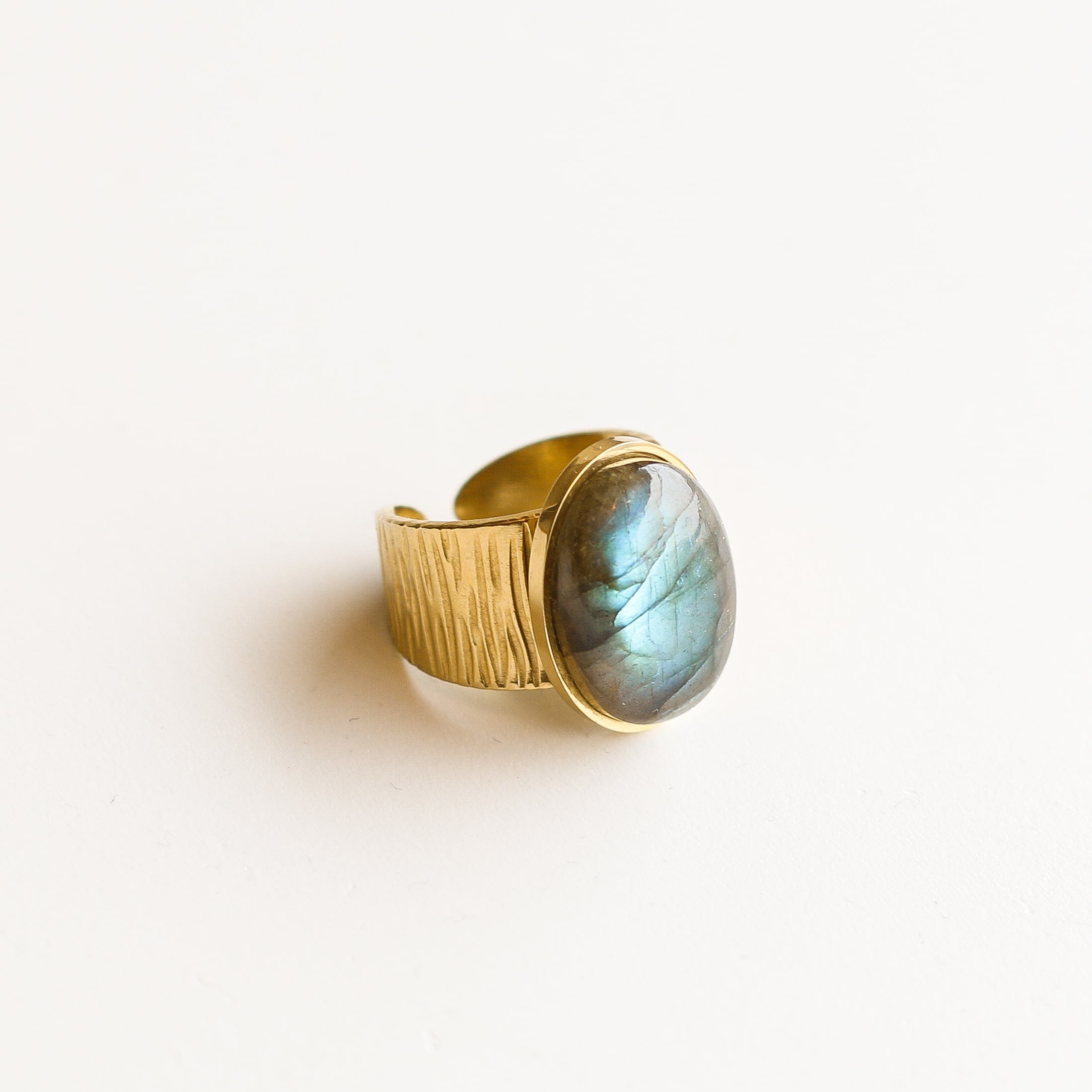 bague labradorite grande pierre grise acier