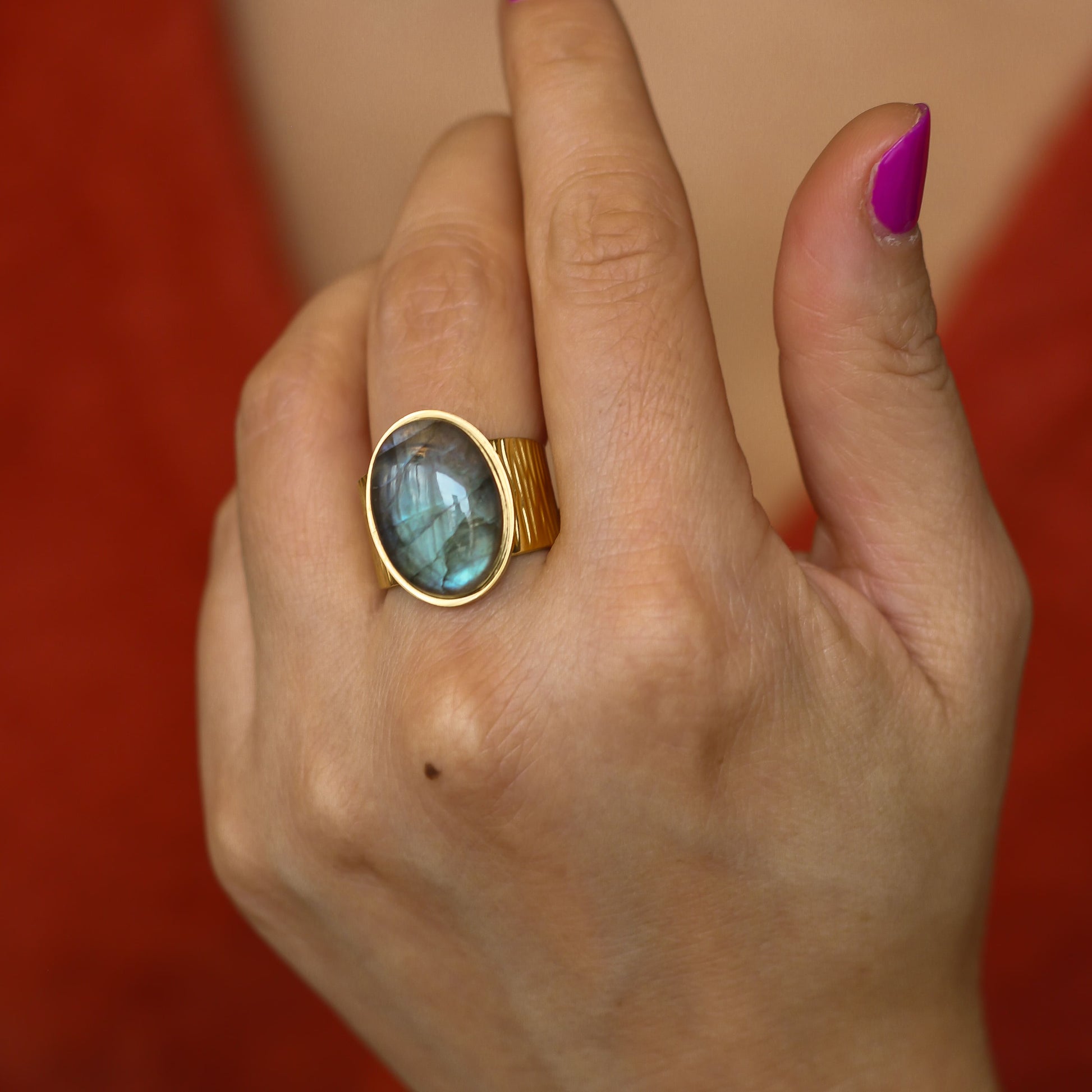 bague labradorite grande pierre accessoire tendance