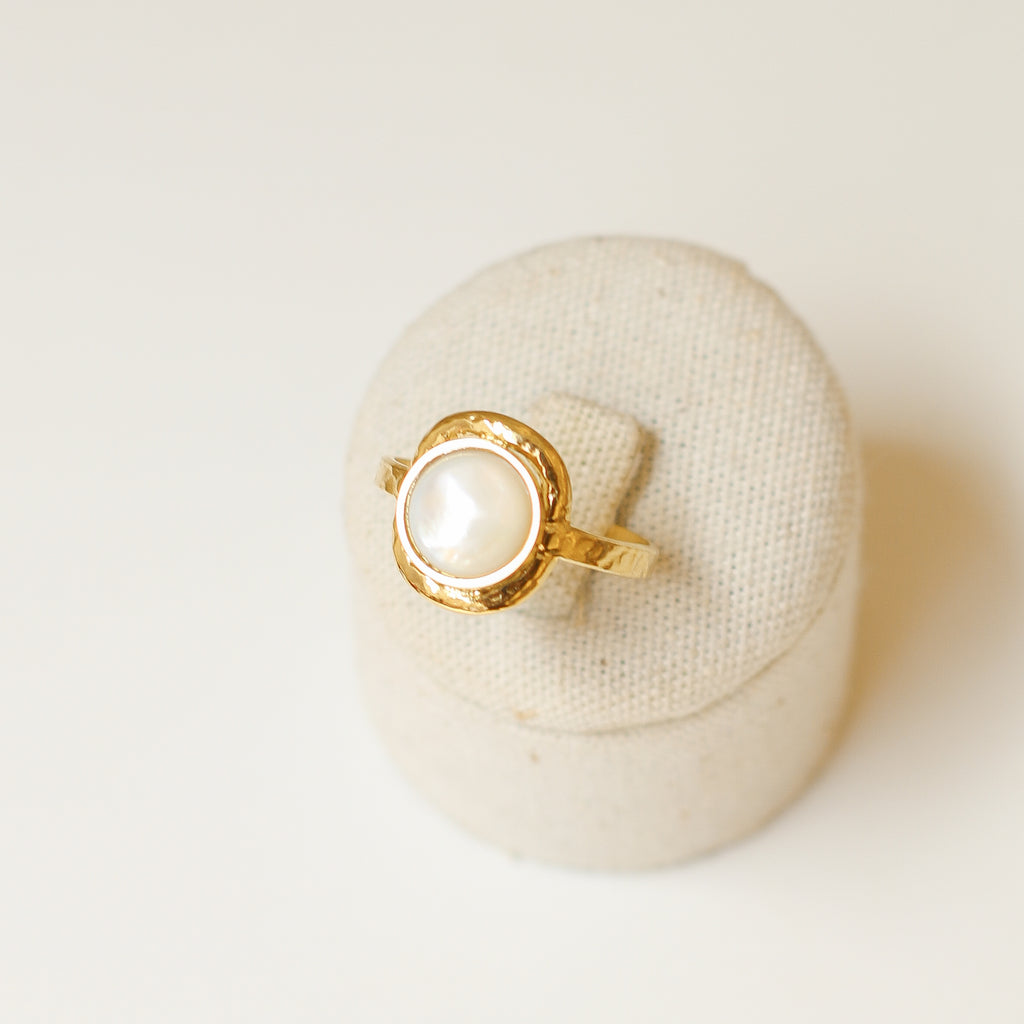 bague nacre blanc martelé marque française