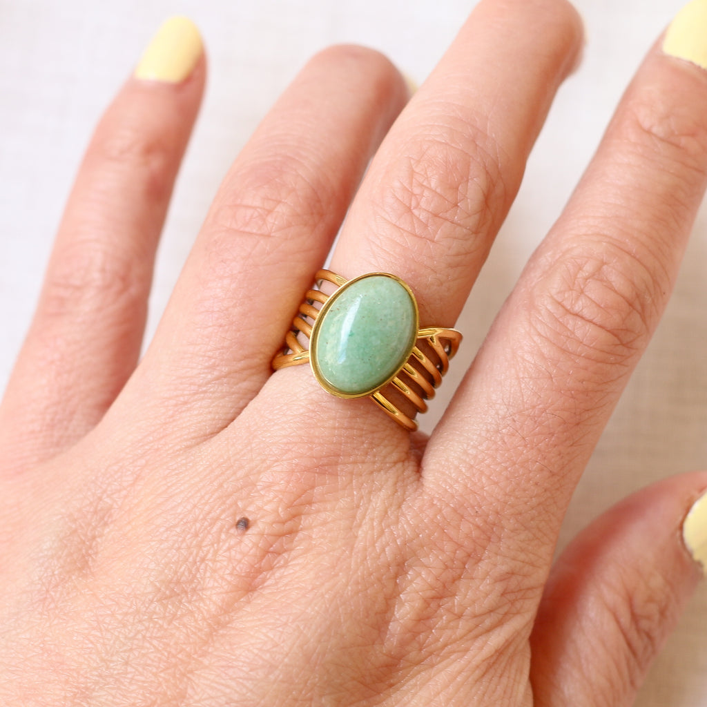 bague aventurine ovale pierre tendance mode