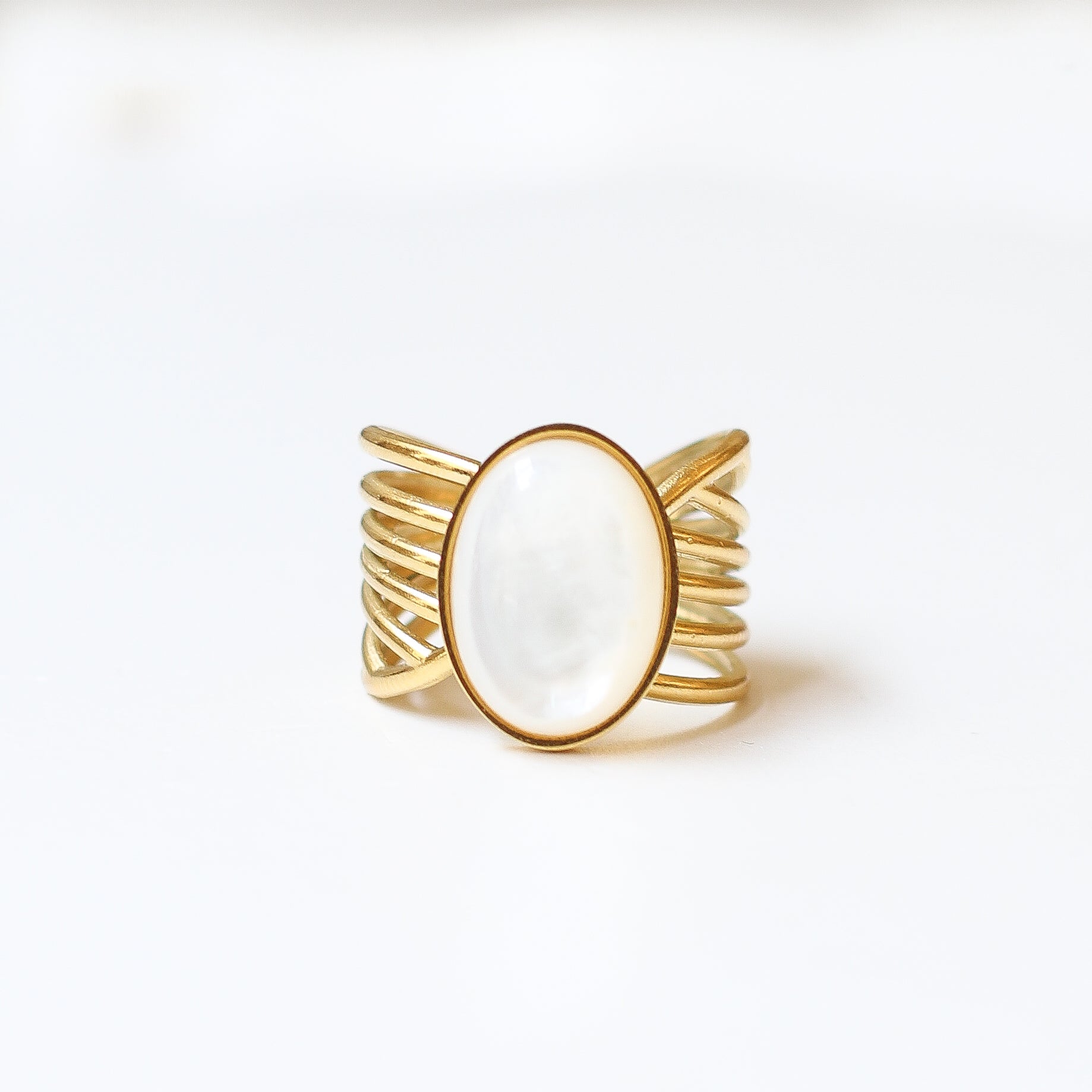 bague nacre vague bijou acier doré