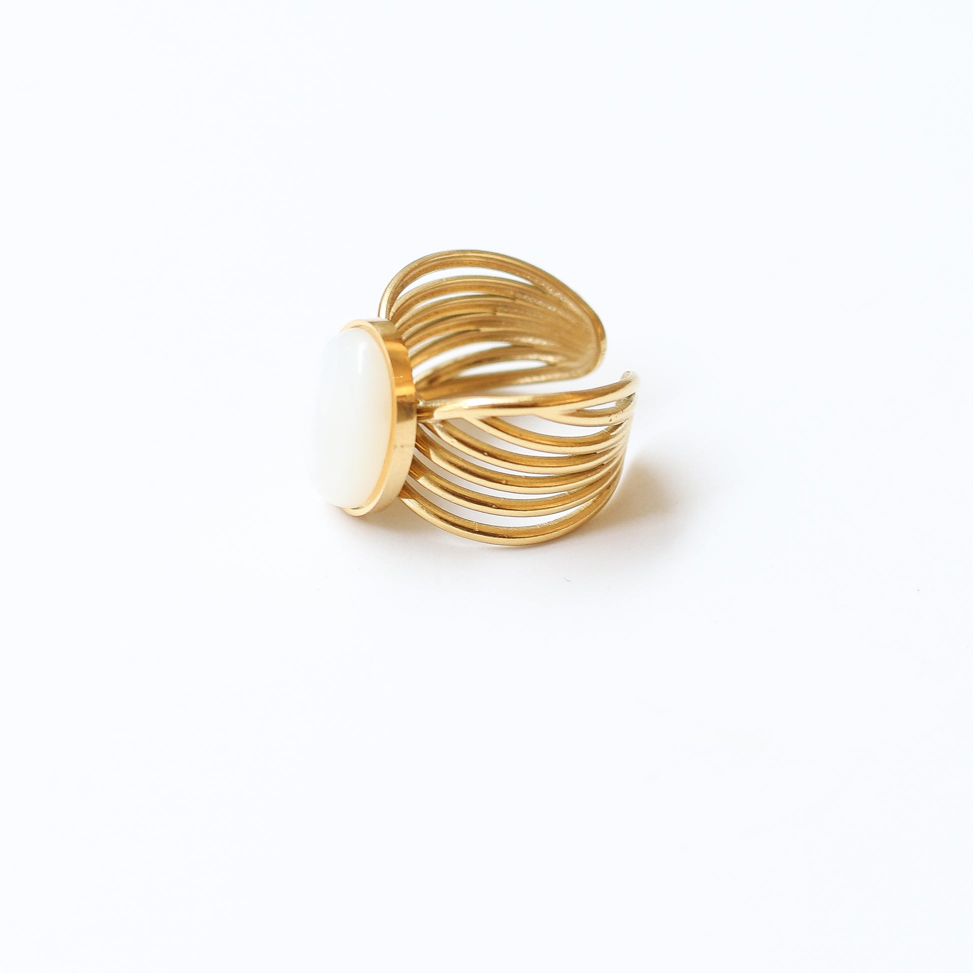 bague nacre vague bijou inoxydable blanc