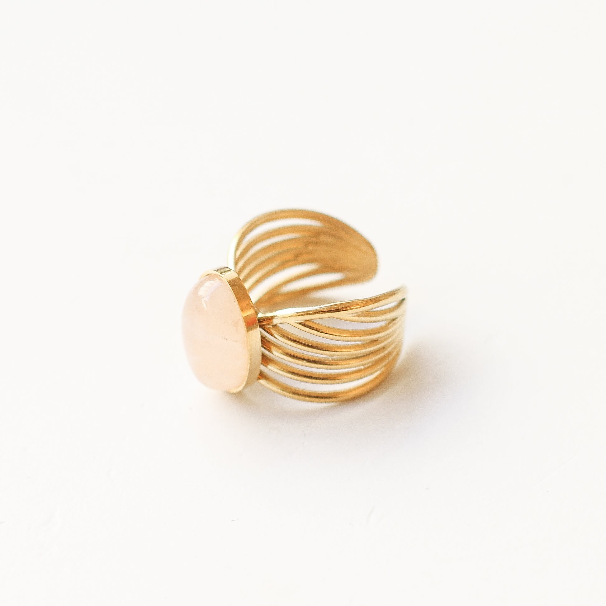 bague quartz rose vague inoxydable acier