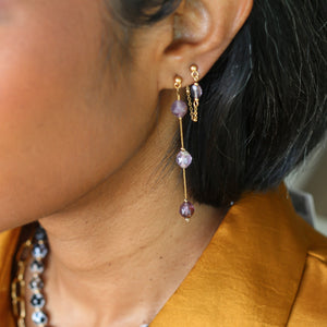 boucles d'oreilles en Améthyste fantome et chaine dorée