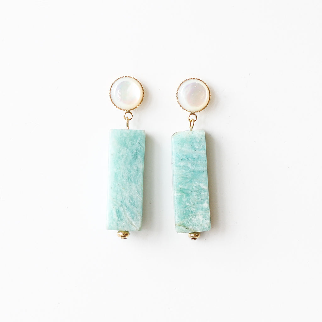 boucle pendante amazonite nacre turquoise créatrice