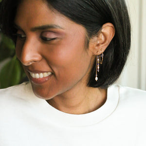 ensemble de boucles Moonlight en Améthyste et chaine dorée pendantes trendy