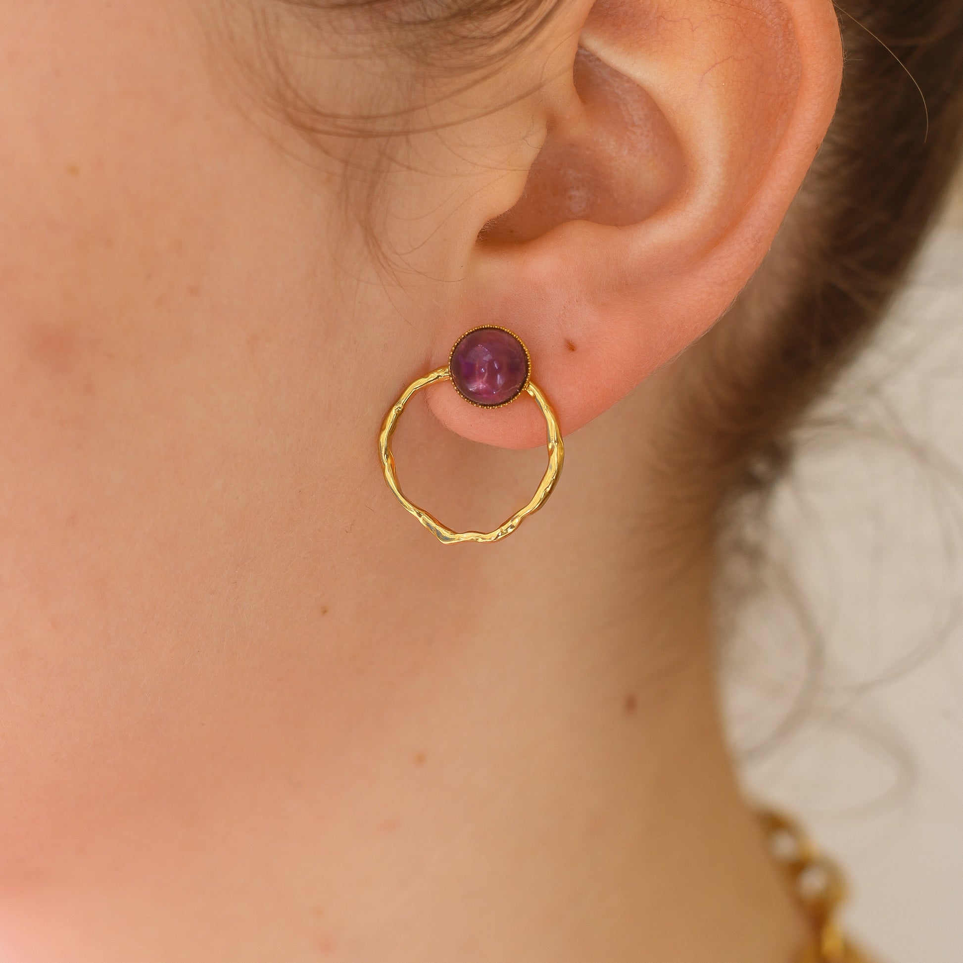 boucle anneau améthyste violet pampille interchangeable