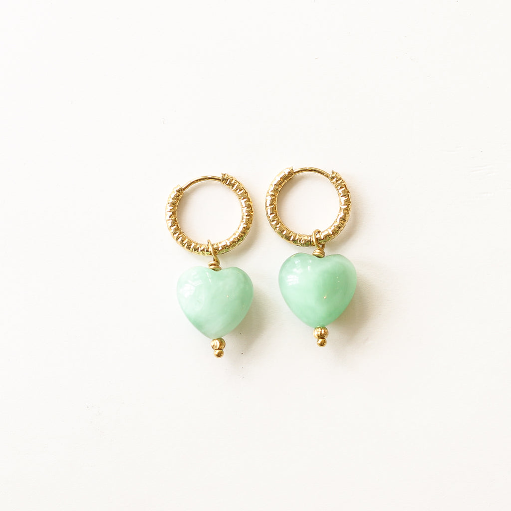 boucle anneau angélite cœur vert créatrice