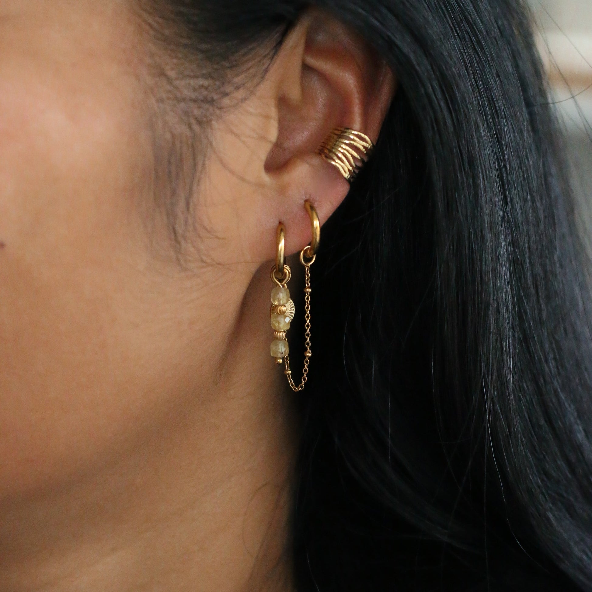 duo de boucles en acier inoxydable et Apatite jaune made in france 