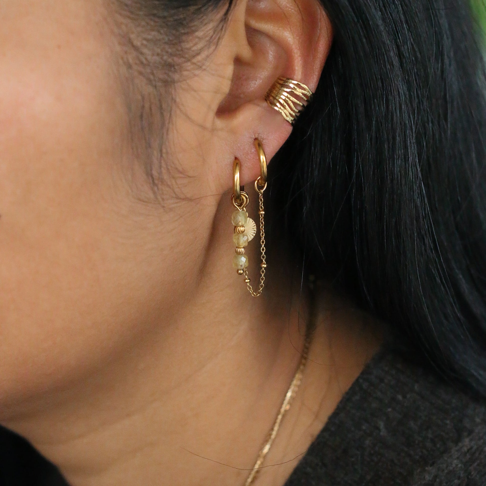 duo de boucles d'oreilles dorées en acier inoxydable et Apatite jaune