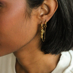 boucles cascades avec des perles d'Apatite jaune sur chaine dorées