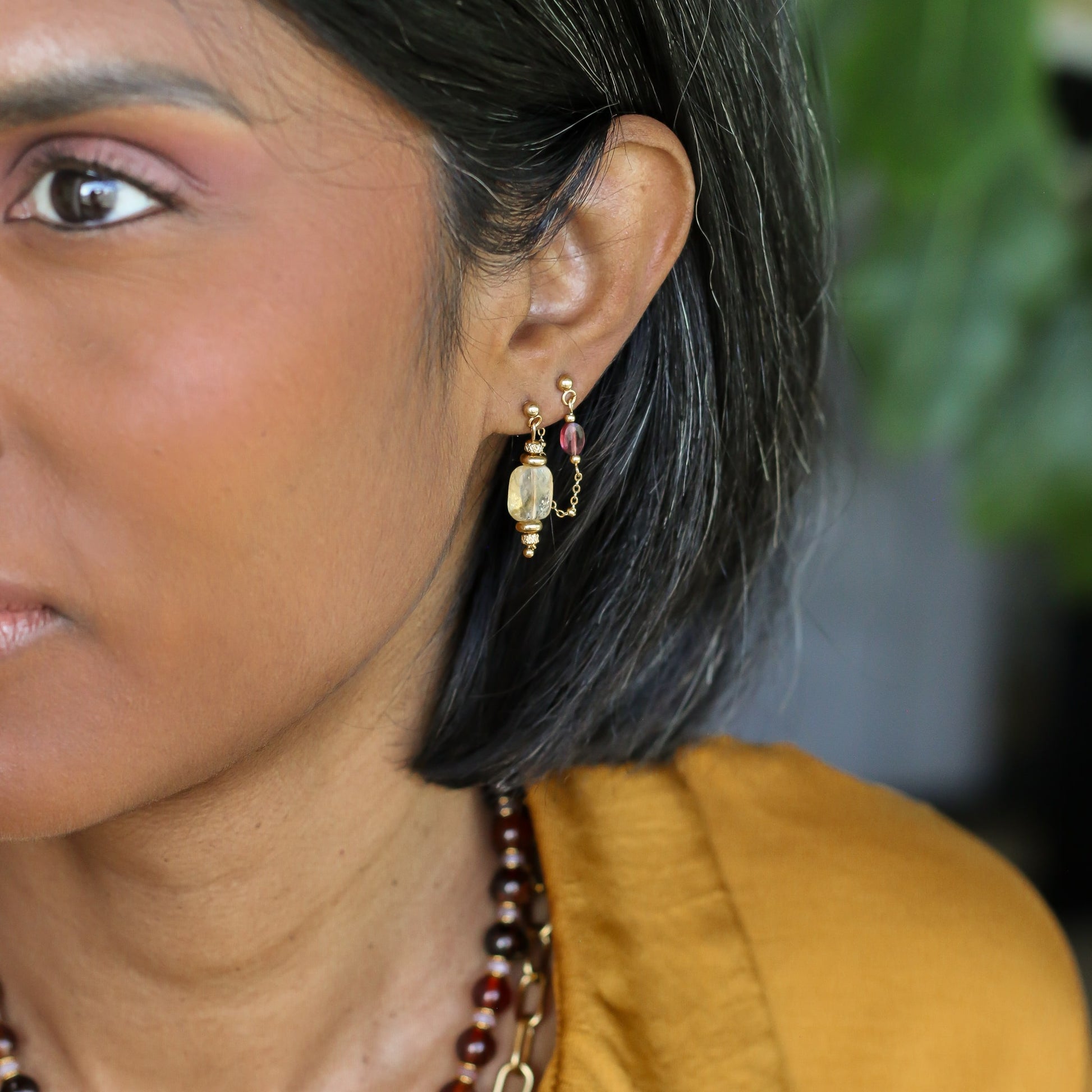 Boucles Citrine rectangle sur acier inoxydable durable