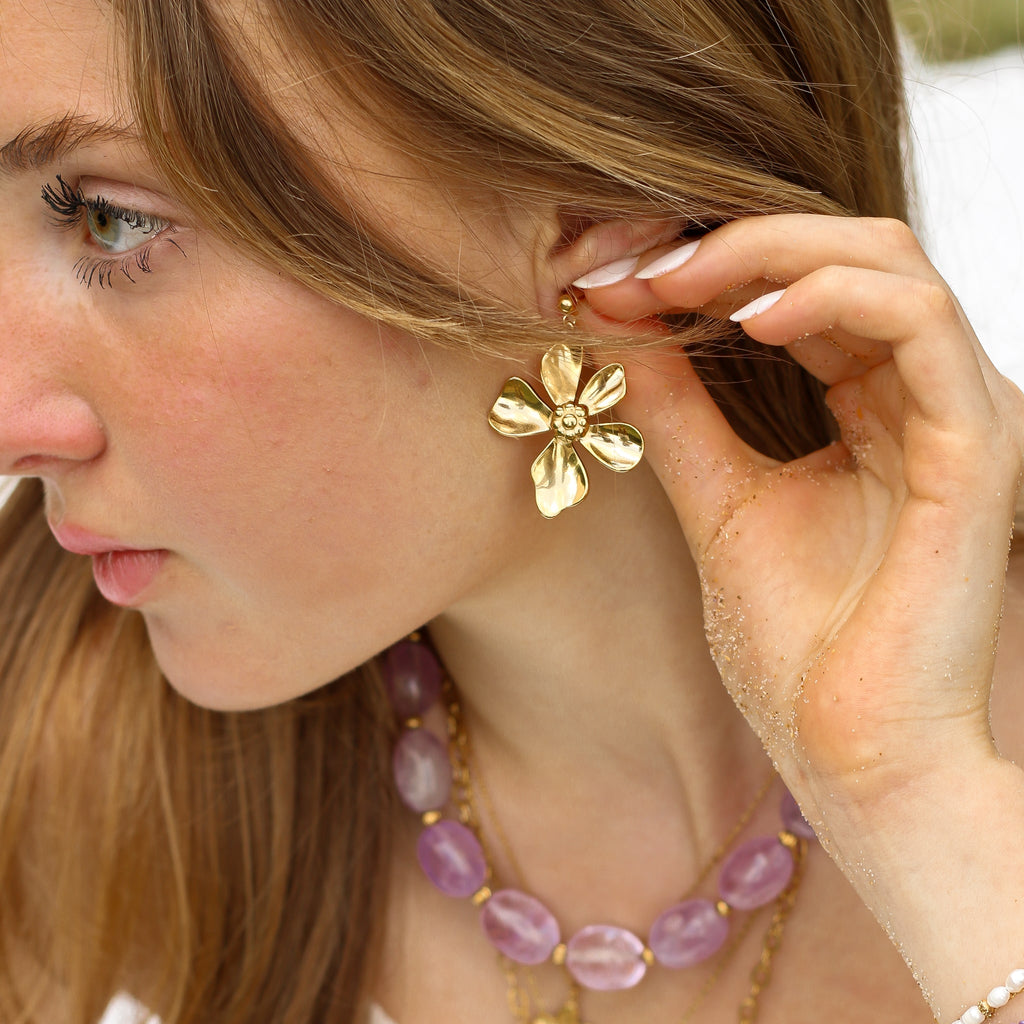 boucle fleur doré acier inoxydable femme