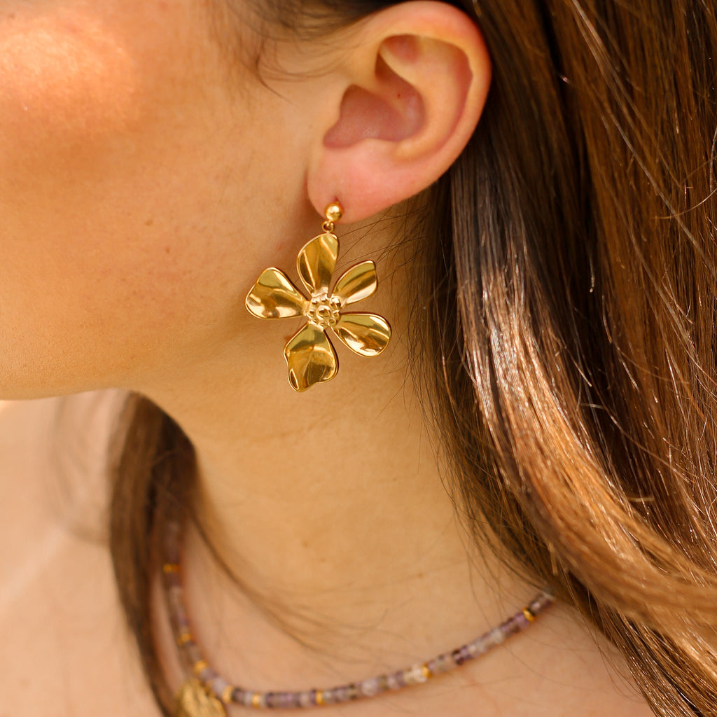 boucle fleur doré acier inoxydable cadeau