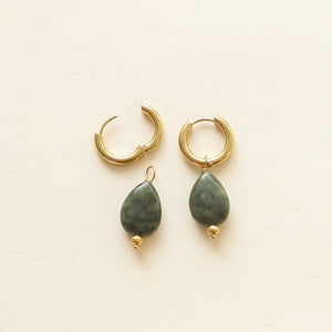 boucles d'oreilles créoles en acier inoxydable et pierre naturelle verte