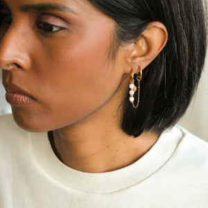 le cadeau idéal pour elle duo de boucles dorée et perles de Kunzite