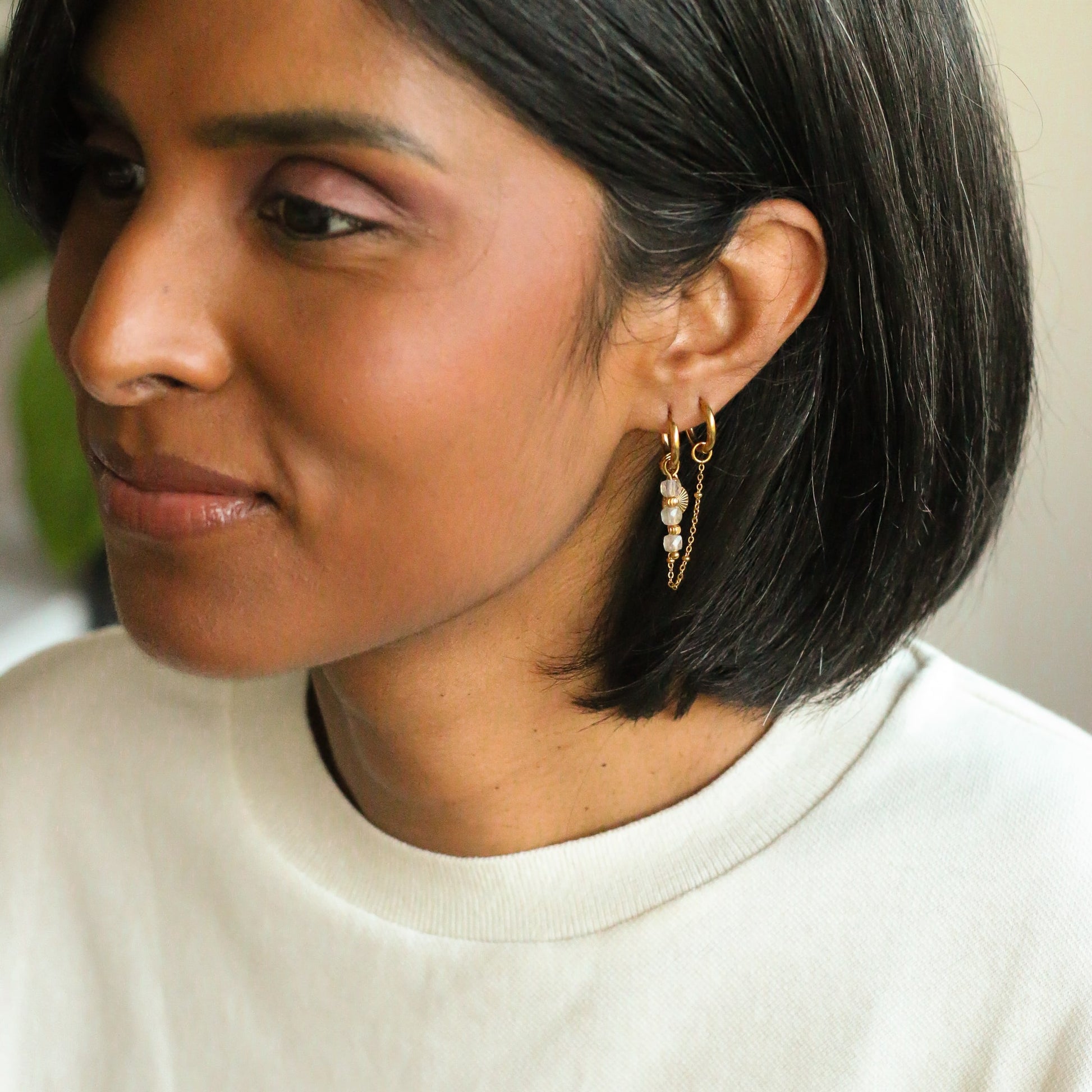 les boucles à offrir a sa femme duo de créoles et Labradorite