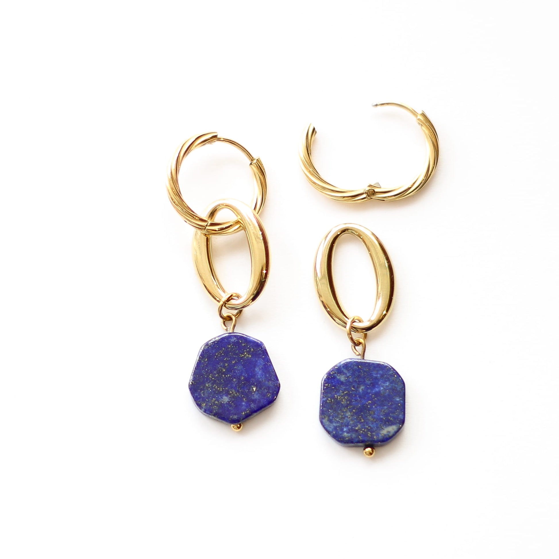 Boucles anneaux Lapis Lazuli, pierre véritable, fait main à Paris.