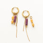 Boucles anneaux Lépidolite et Aventurine jaune, détail de la chaîne dorée, Mahny bijoux pierres naturelles.