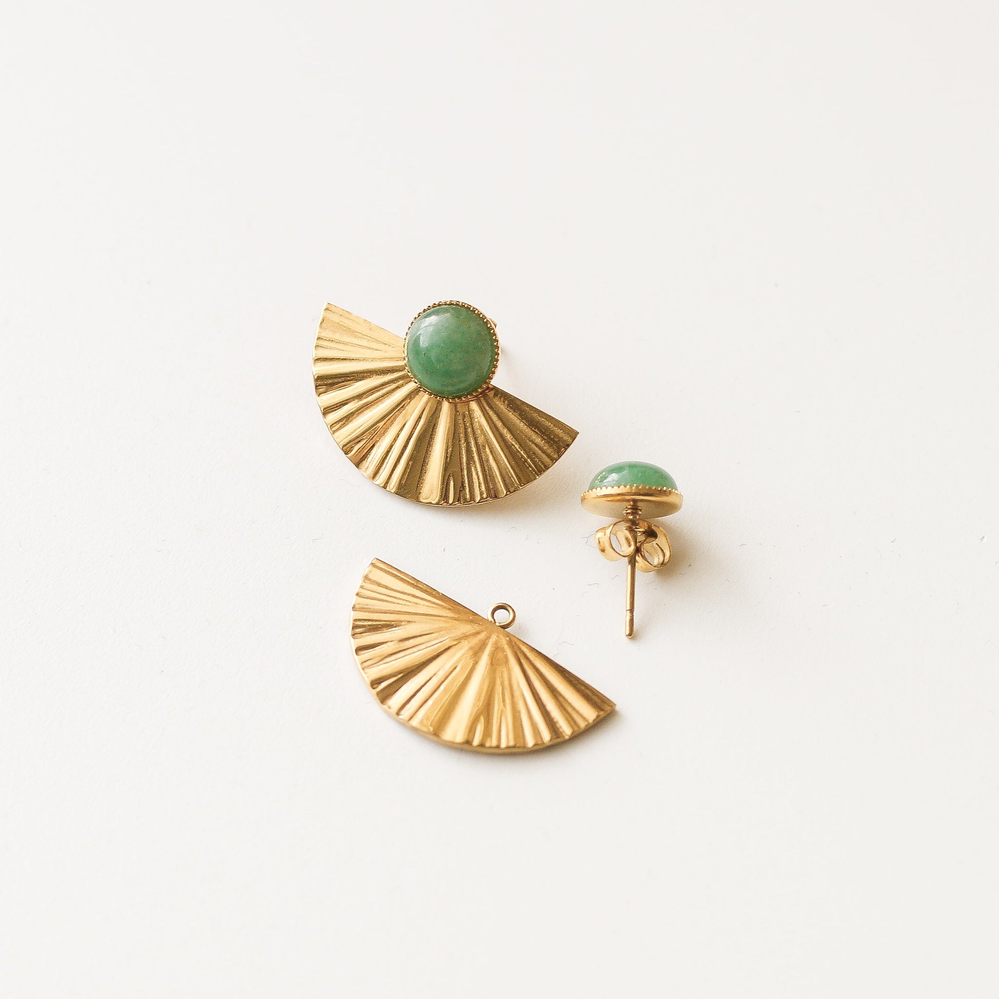 boucle aventurine demi lune pampille interchangeable