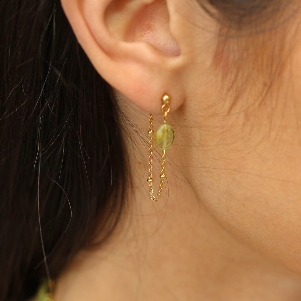 boucle oreille péridot verte chaine doré