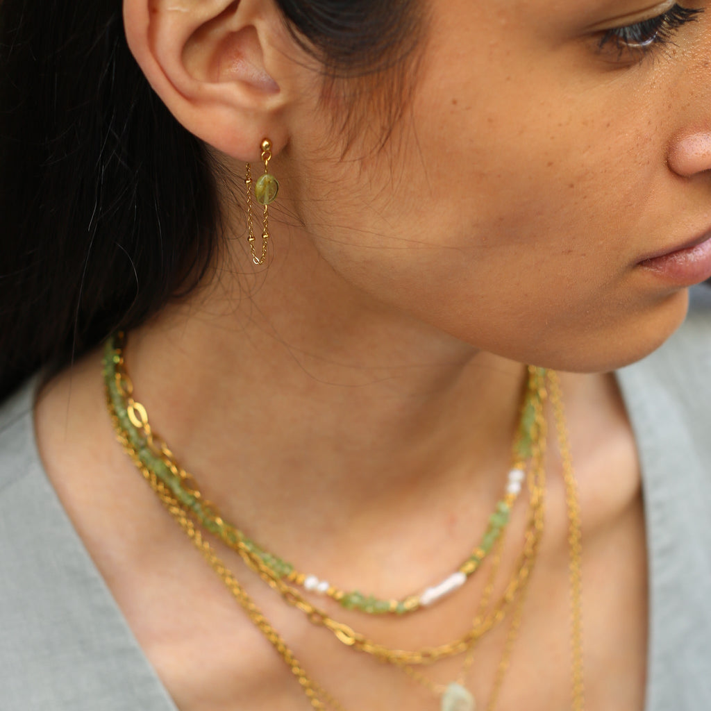 boucle oreille chaînette pierre péridot 