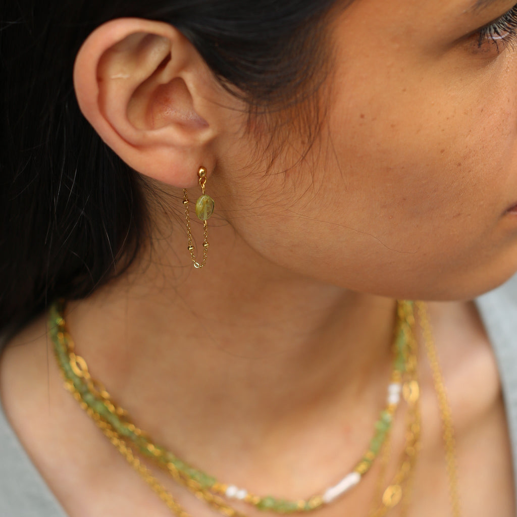 boucle oreille acier inoxydable pierre verte